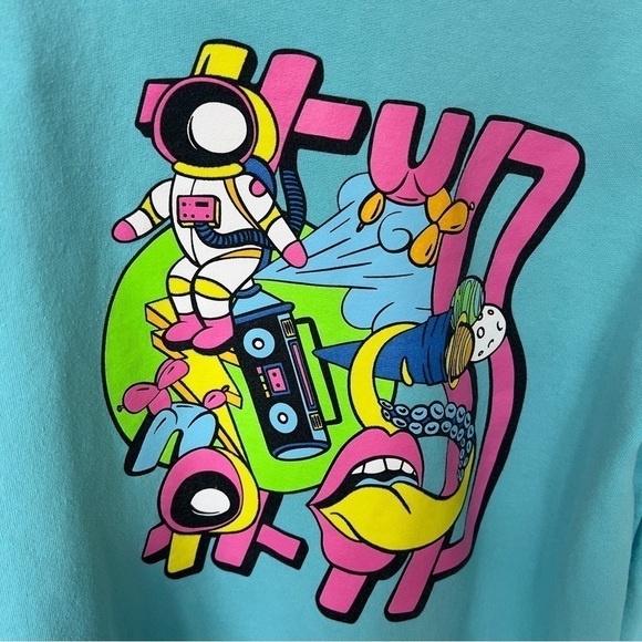 80s Teal Logo Pop Art Retro Sport Pullover Sweatshirt L - Picture 4 of 6